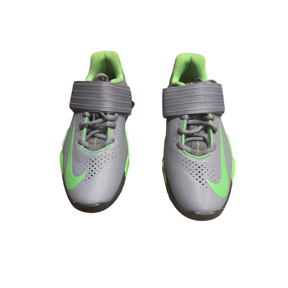 Nike Saveleos Weightlifting Size 3.5 Shoes Gray Green Color Way Mid-foot Strap